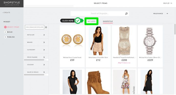 ShopStyle Collective - Create widget from list