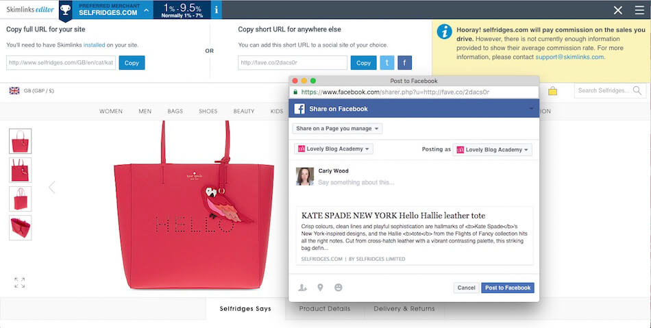 How to share affiliate links to Facebook with SkimLinks
