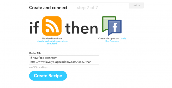 IFTTT - success! WordPress RSS connected with Facebook!