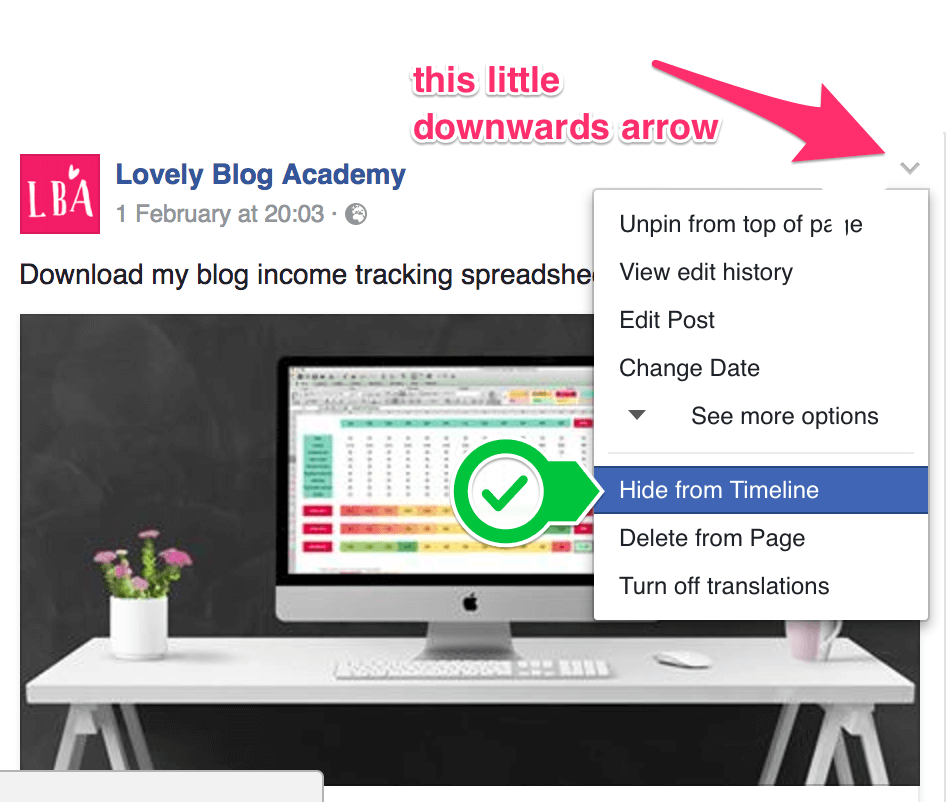 how to hide a post from your Facebook Page's timeline