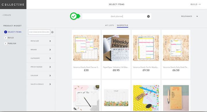 Search Shopstyle Collective for products to add to the widge